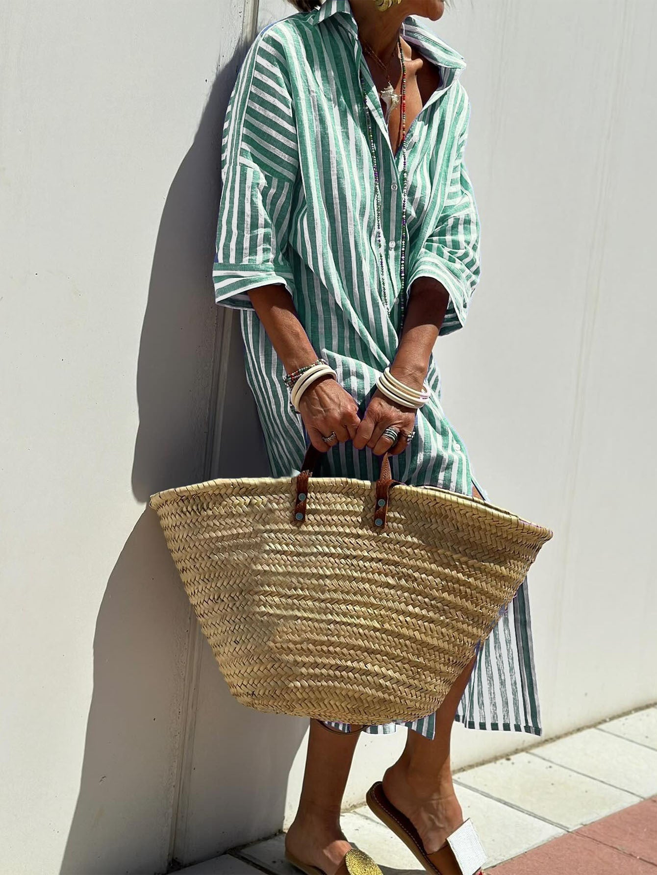 Vireous Women's Summer Striped Shirt Dress with Belt