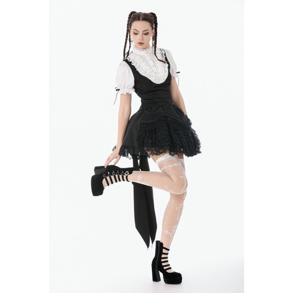 Dark in Love Court-Style Black and White Lace Blouse