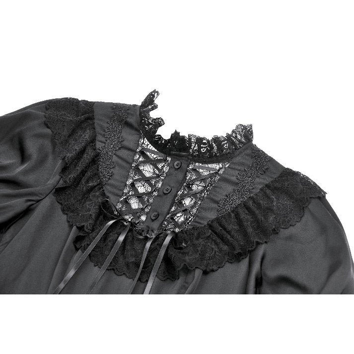 Dark in Love Belladonna Lace-Up High Collar Puff Sleeve Goth Dress, Plus Sizes