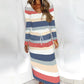 Vireous Loose Print Striped Long-Sleeve Dress