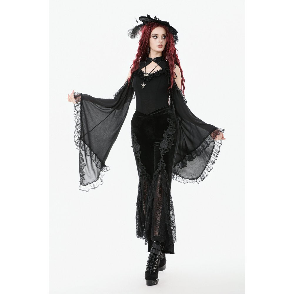 Dark in Love Erzebeth Velvet Lace Flare Trousers in Black