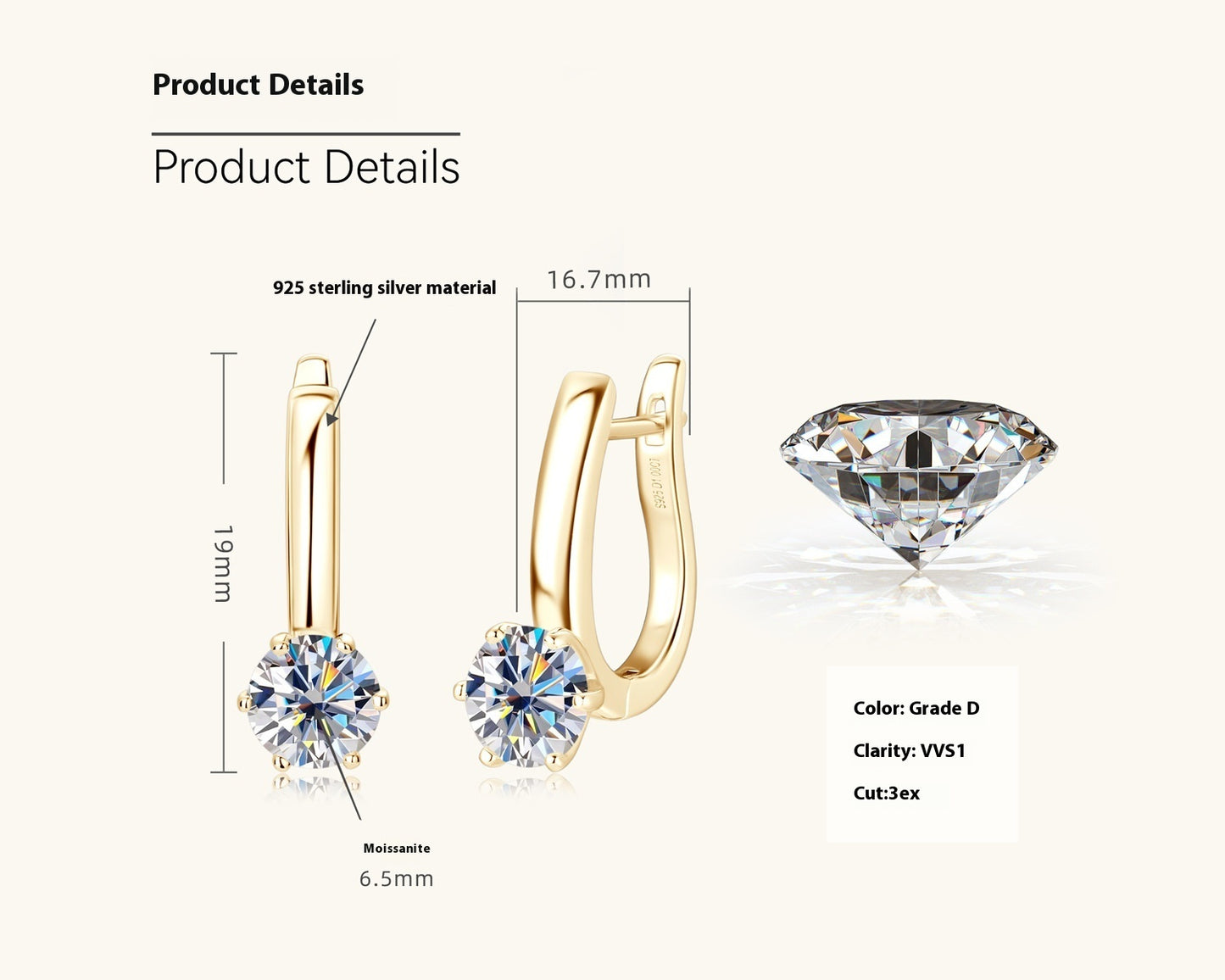 Six-Claw Moissanite Diamond Earrings