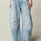 High-Stretch Mid-Rise Barrel Jeans, Fashion Wide Leg Women's Jeans