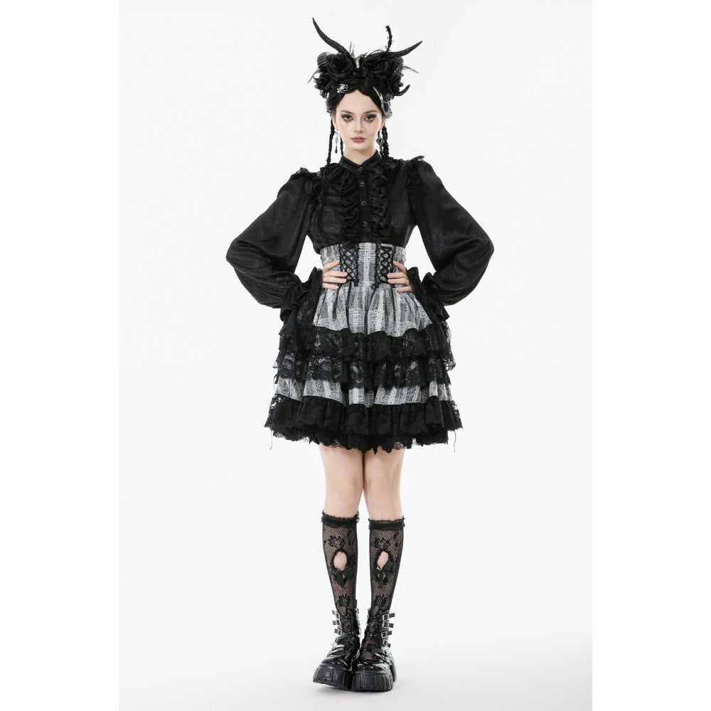 Dark in Love Hexa Layered Tartan Skirt in Black