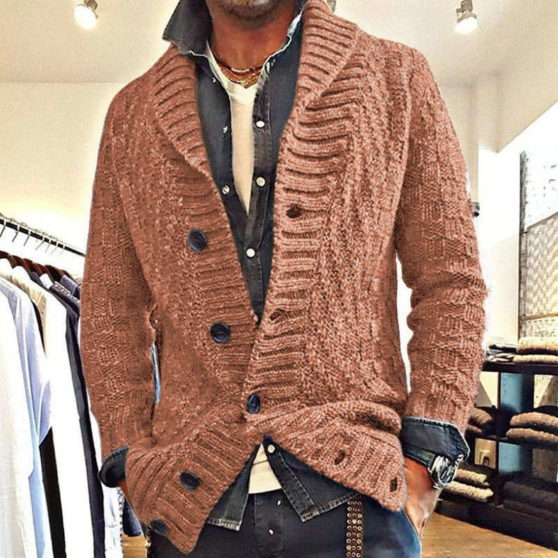 Men's Long-Sleeve Thick Needlepoint Sweater