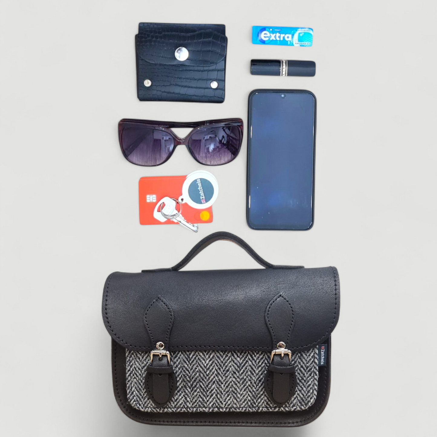 Midi Tannery & Tweed Satchel in Black