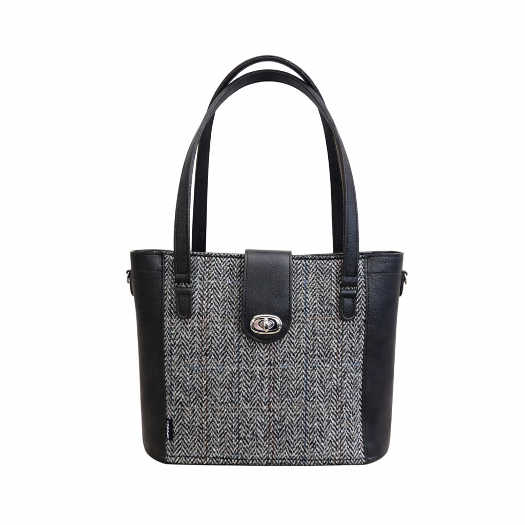 Tannery Tweed & Leather Mini Twist Lock Shopper Bag in Black