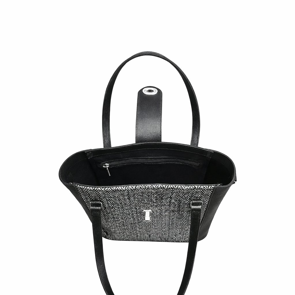 Tannery Tweed & Leather Mini Twist Lock Shopper Bag in Black