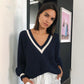 Women's Casual Splicing Colour Contrast Cricket-Style Sweater