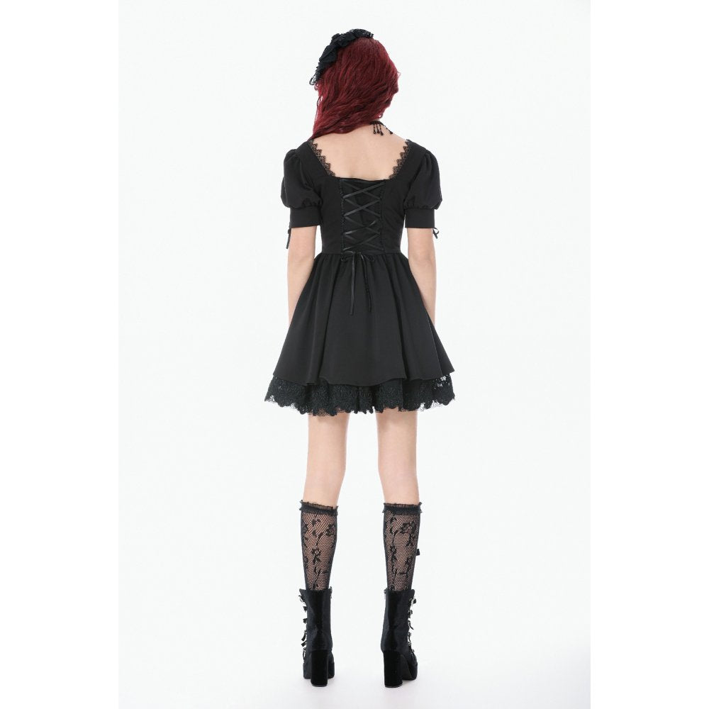Dark in Love Gothic Lace Square-Neck Puff-Sleeve Dress