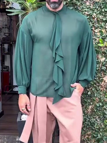 Men's Elegant Ruffled Avant Garde Long Sleeve Shirt