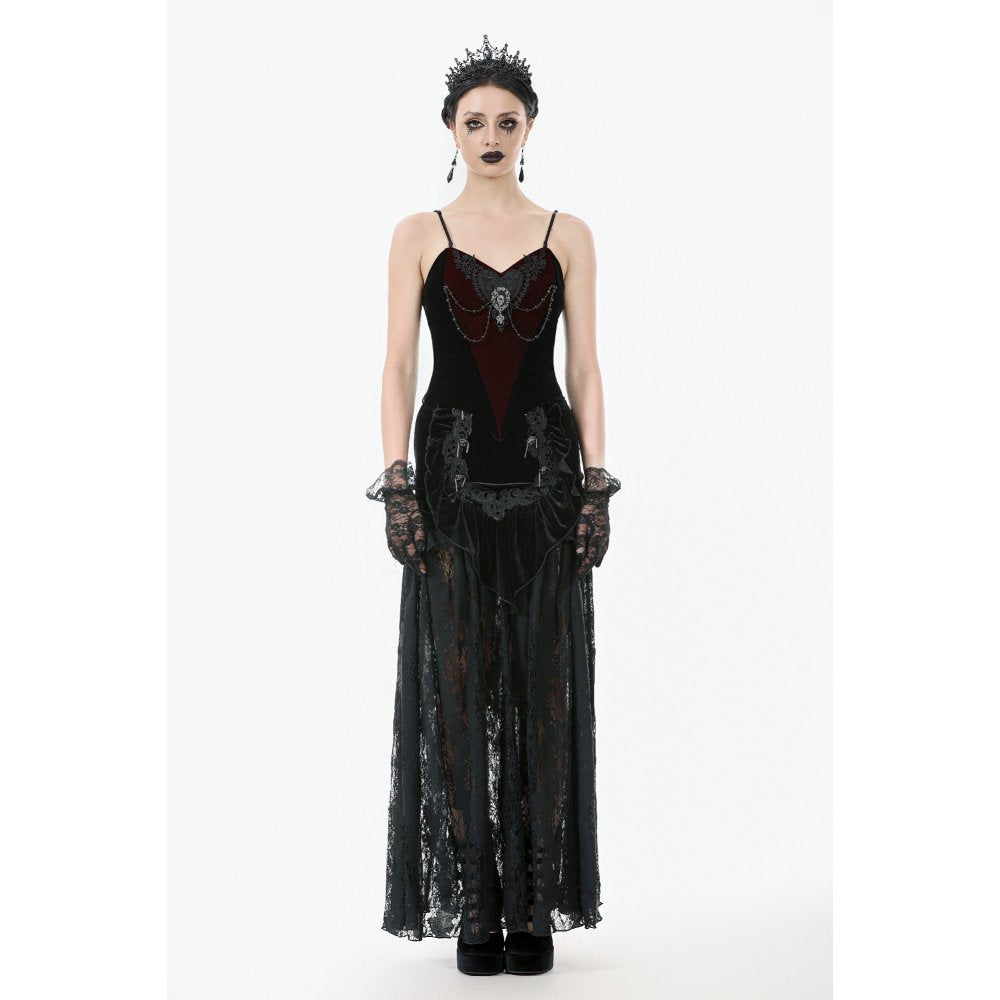 Dark in Love Morrigan Velvet and Lace Chain-Detail Bodysuit