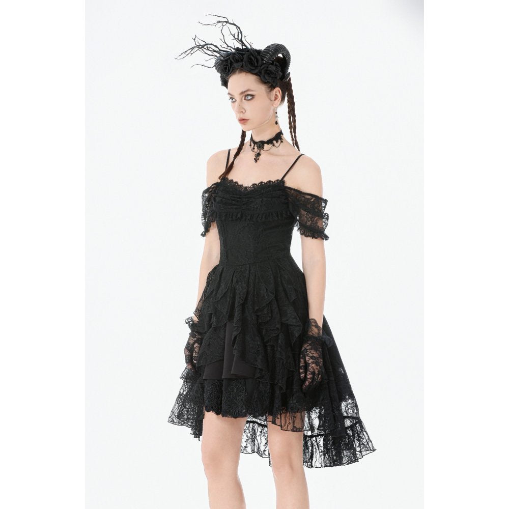 Dark in Love Romantic Gothic Lace-Layered High-Low Dress