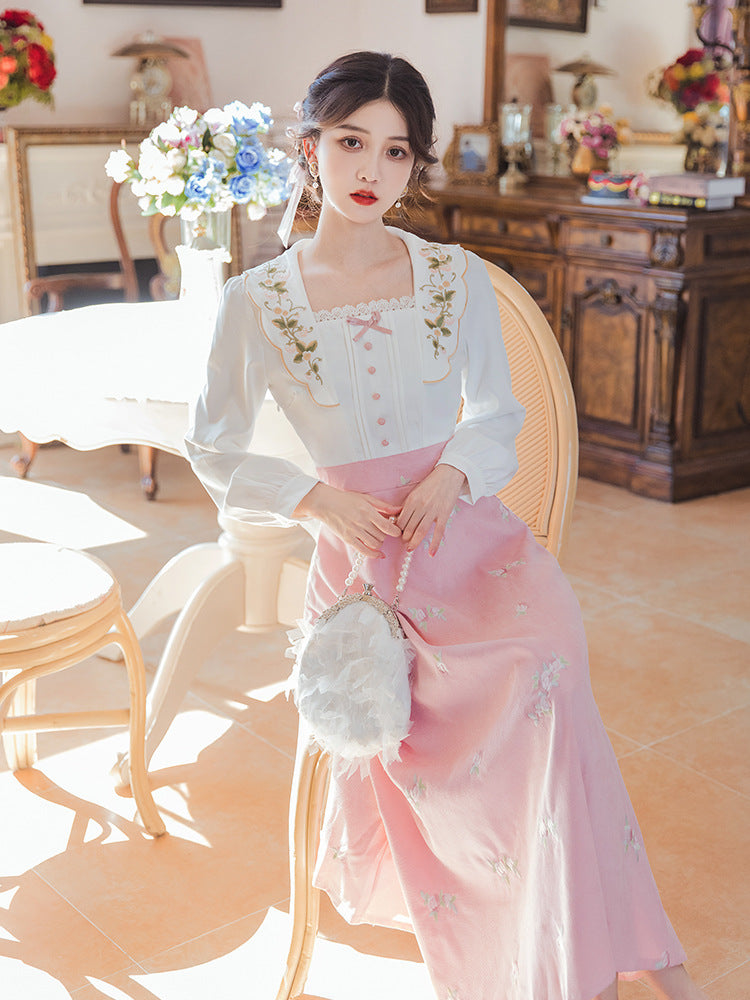 Vireous Retro French Romantic Pastoral-Style Dress