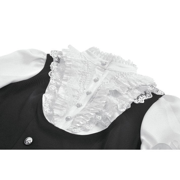 Dark in Love Court-Style Black and White Lace Blouse