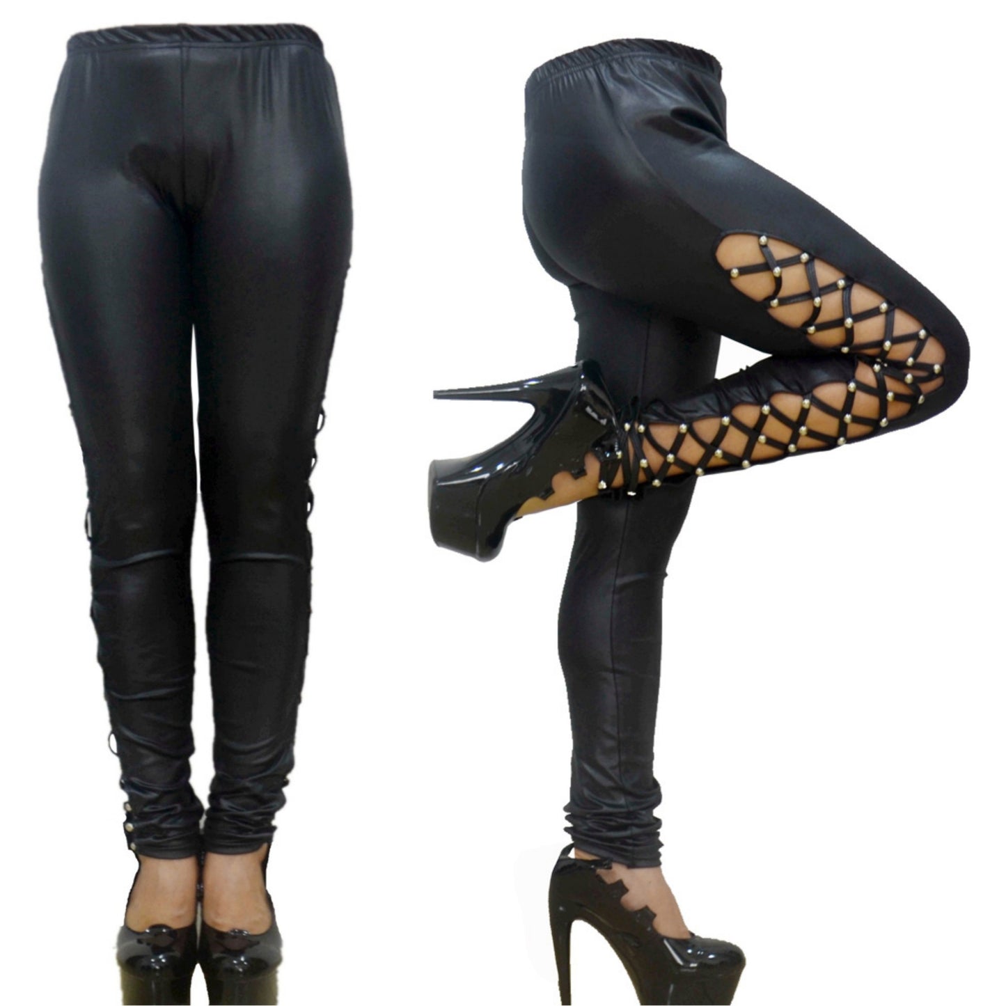 Punk-Style Faux Leather, Patent Leather Matte Cropped Pants