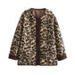 Vireous Leopard Print Women's Loose Lamb Wool Coat