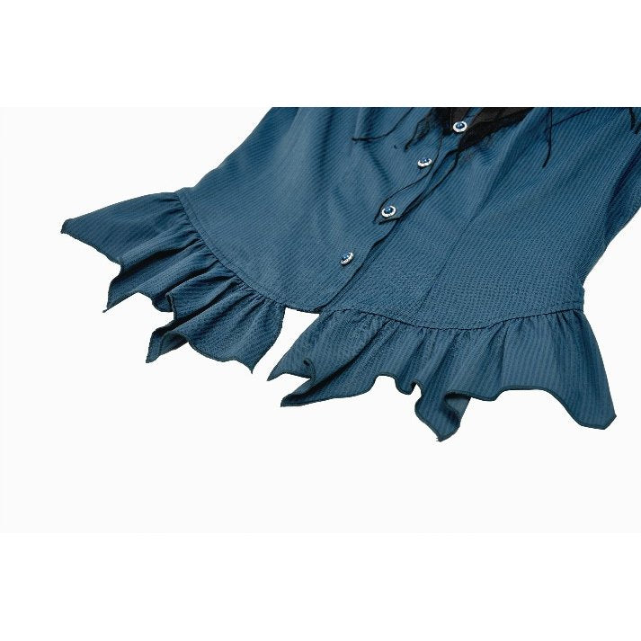 Dark in Love Gothic Academy-Striped Puff-Sleeve Blouse