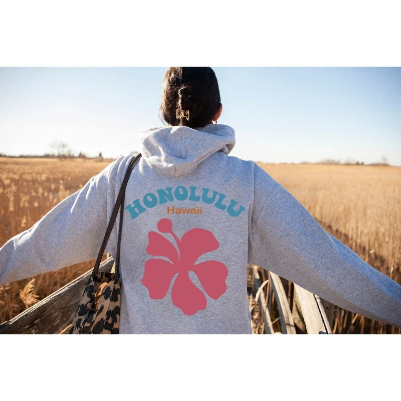 Drop-Shoulder Honolulu Hawaii Print Hoodie