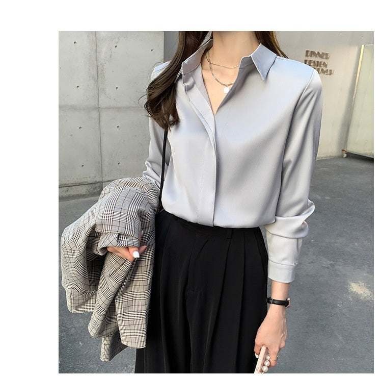 Long Sleeve Casual Women's Silky Satin Shirt