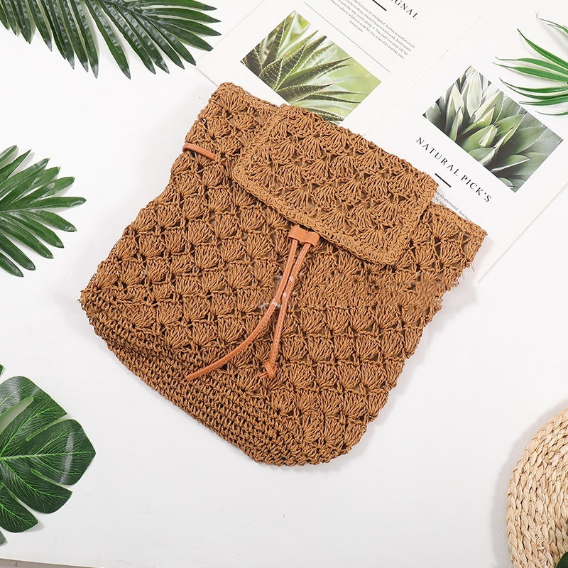 Summer Small Backpack, Straw Casual Beach Straw Bag