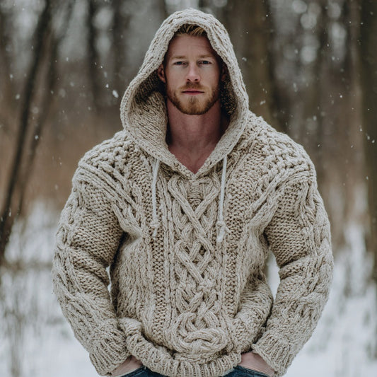 Unisex Extra-Thick Cable Knit Classic Hooded Cardigan