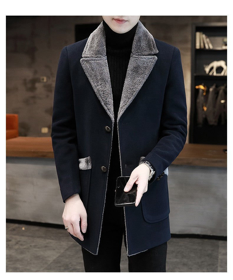 Men's Faux Fur and Chenille Thick Overcoat