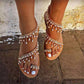 Rhinestone Beaded Women's Roman Pearl Flat Sandals