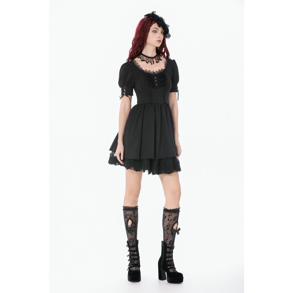 Dark in Love Gothic Lace Square-Neck Puff-Sleeve Dress