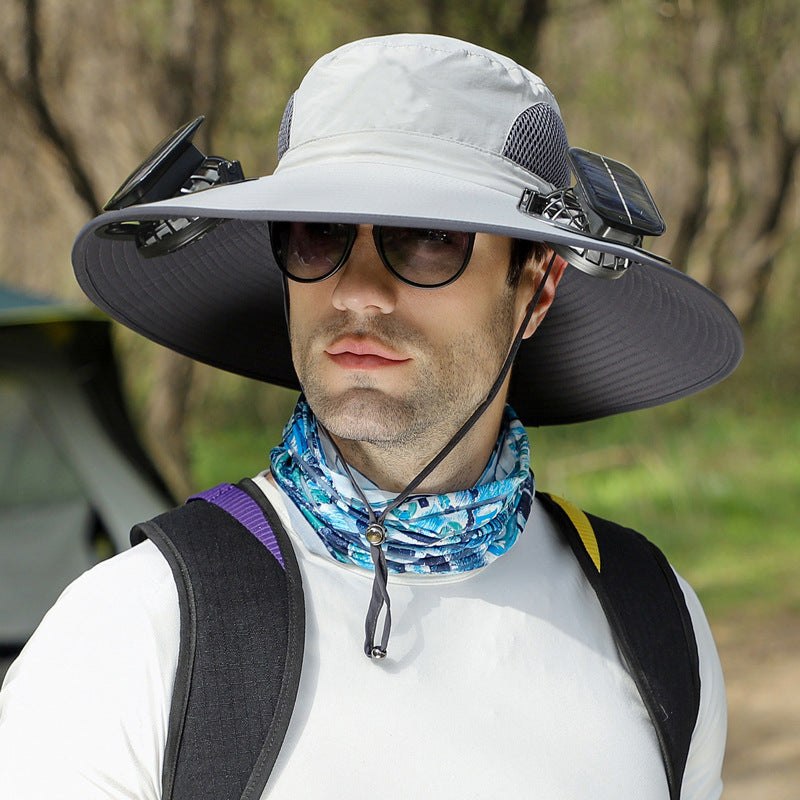 Outdoor Wide-Brim Sun Hat with USB Charging, Solar-Powered Cooling