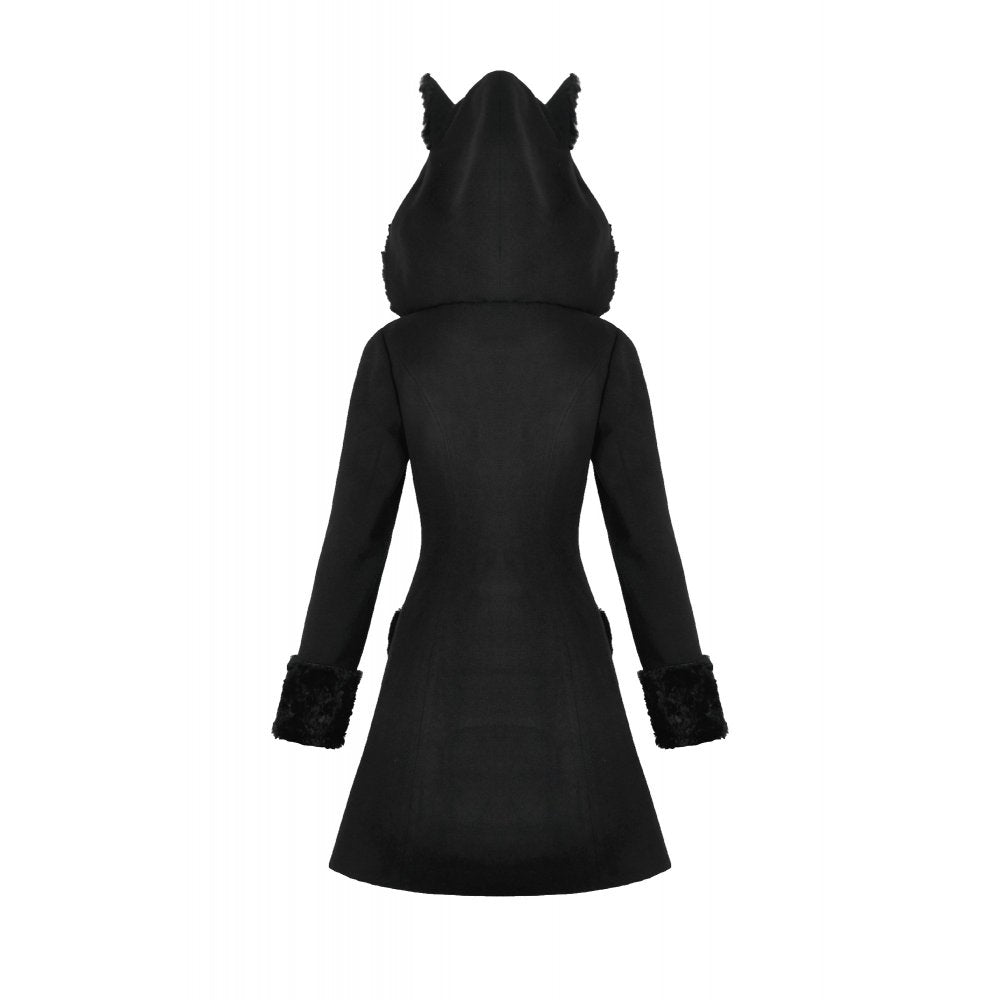 Dark in Love Cat-Ear Faux Fur-Trim Gothic Hooded Coat