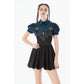 Dark in Love Gothic Academy-Striped Puff-Sleeve Blouse