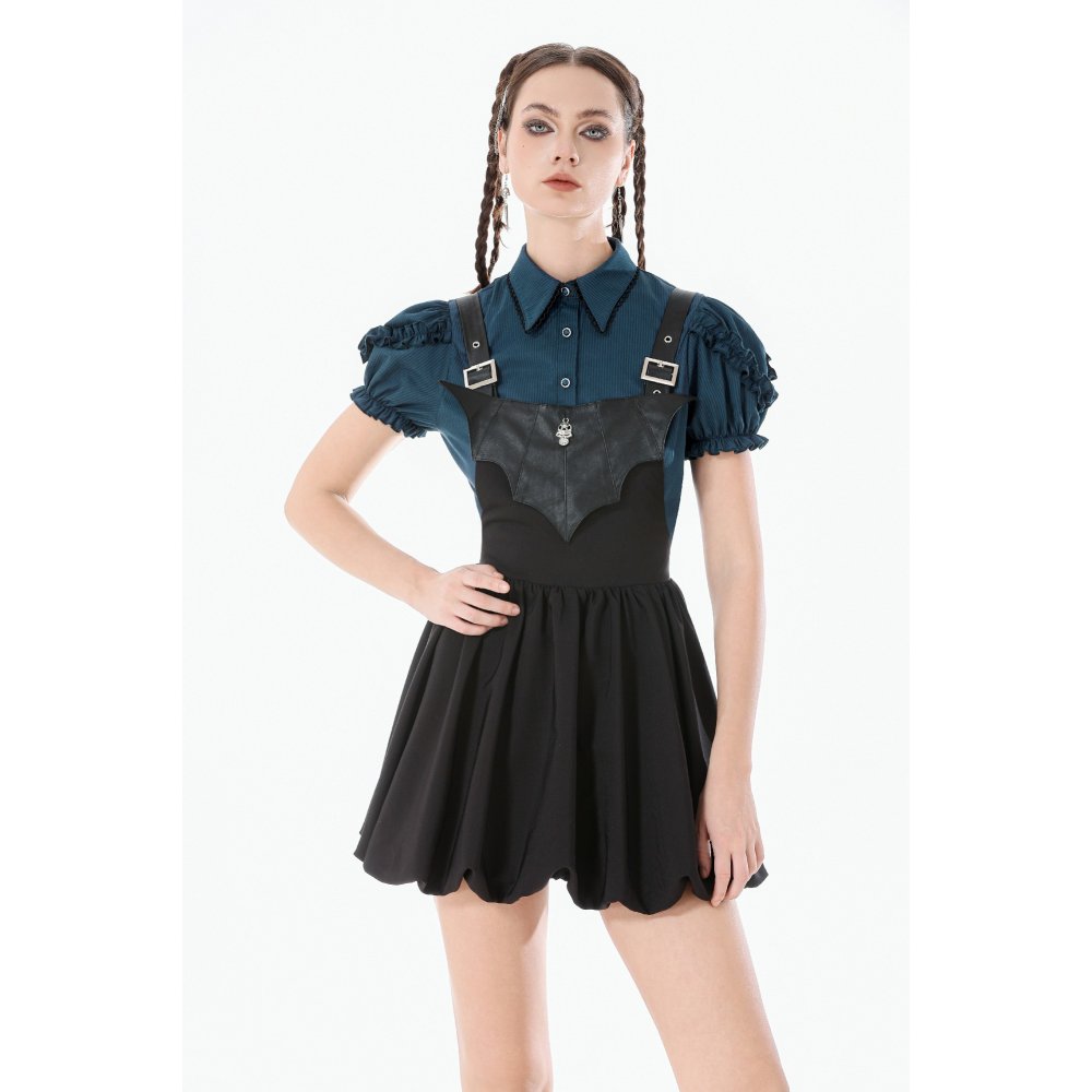 Dark in Love Gothic Academy-Striped Puff-Sleeve Blouse