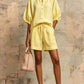 Summer Fashion Cotton-Linen Lantern-Sleeve Shirt and Drawstring Shorts Set