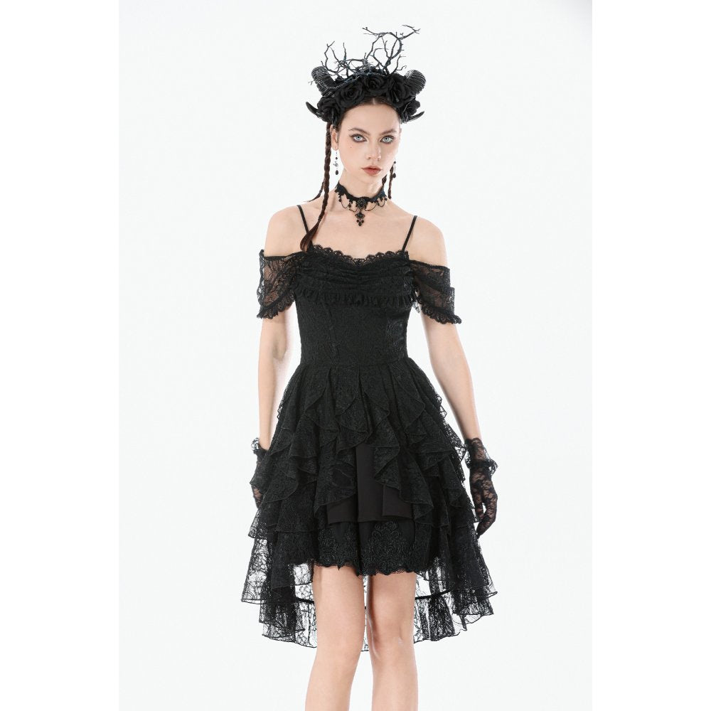 Dark in Love Romantic Gothic Lace-Layered High-Low Dress