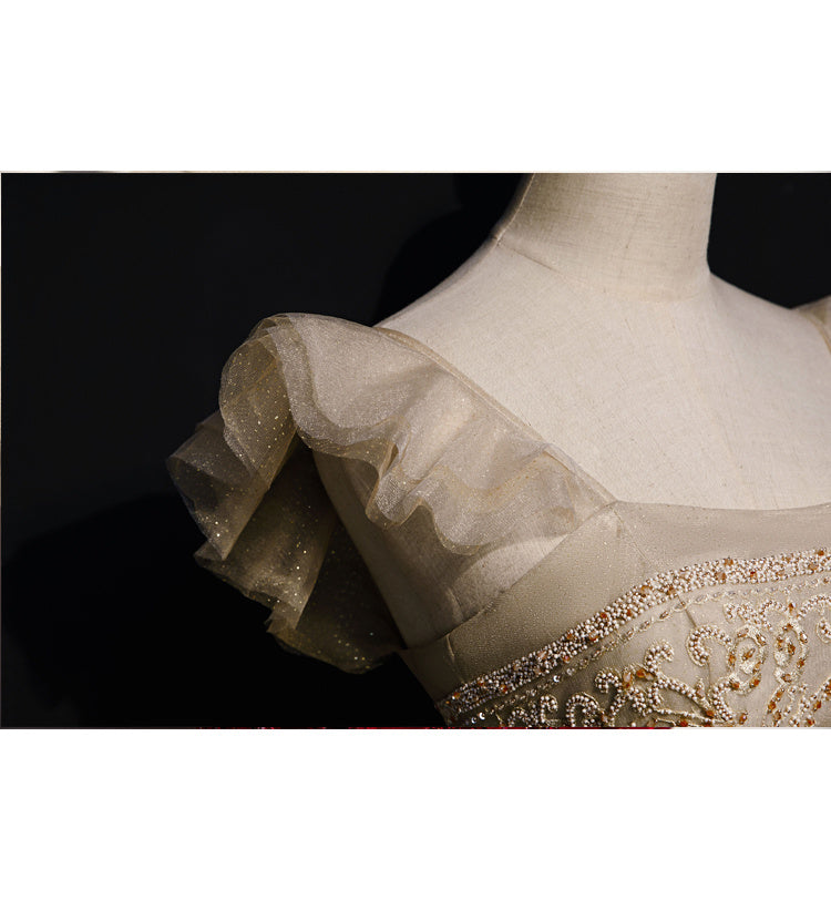 Women's Champagne Lightweight Luxury Brocade Corset Evening Gown