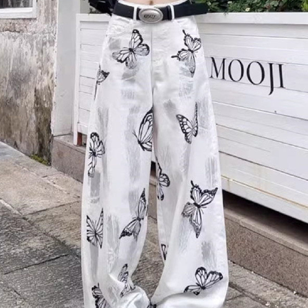Butterfly Hand Tie-Dyed Wide-Leg Unisex White Pants