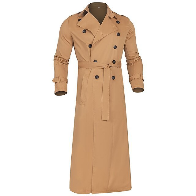 Vireous Long Trench Coat, Large Lapel Double-Breasted Belt Men's Coat