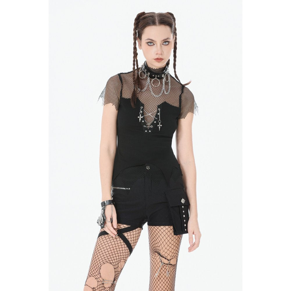 Dark in Love Dark Punk Mesh Chain Layered Top
