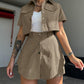Retro Lapel Short-Sleeve Top and Double Layer Skirt Two-Piece Set
