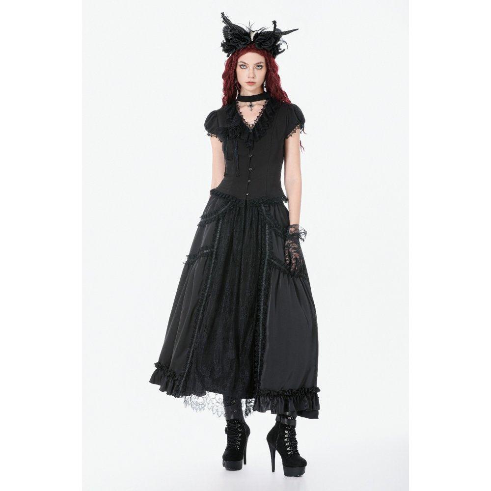 Dark in Love Courtly Cross Gem Pendant Gothic Blouse