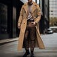 Vireous Long Trench Coat, Large Lapel Double-Breasted Belt Men's Coat