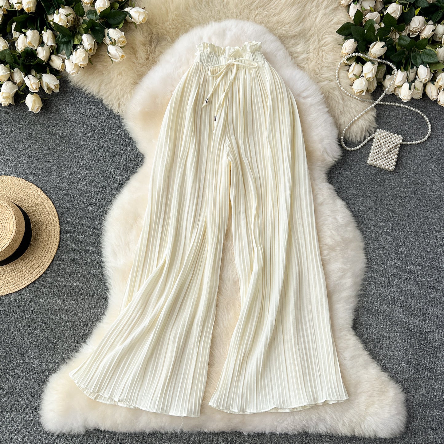 Vireous Women's Slim-Fit Draped Effect Wide Leg Pleated Pants