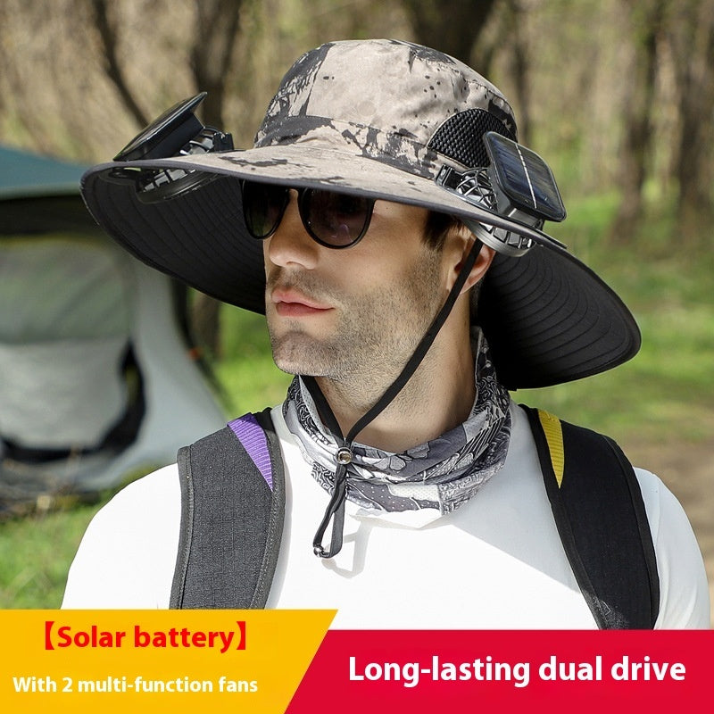 Outdoor Wide-Brim Sun Hat with USB Charging, Solar-Powered Cooling