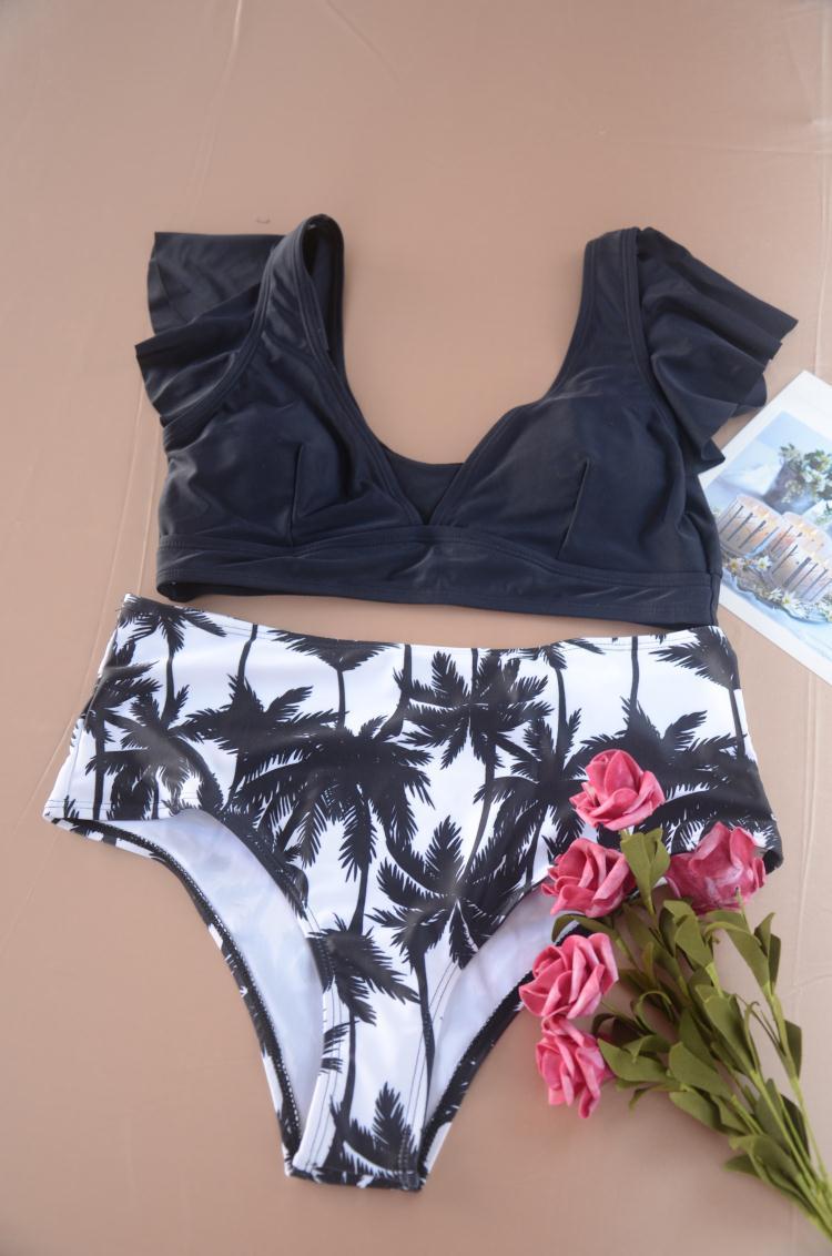 Ruffles Two-Piece Swimsuit, Printed Split Bikini Women's Swimwear