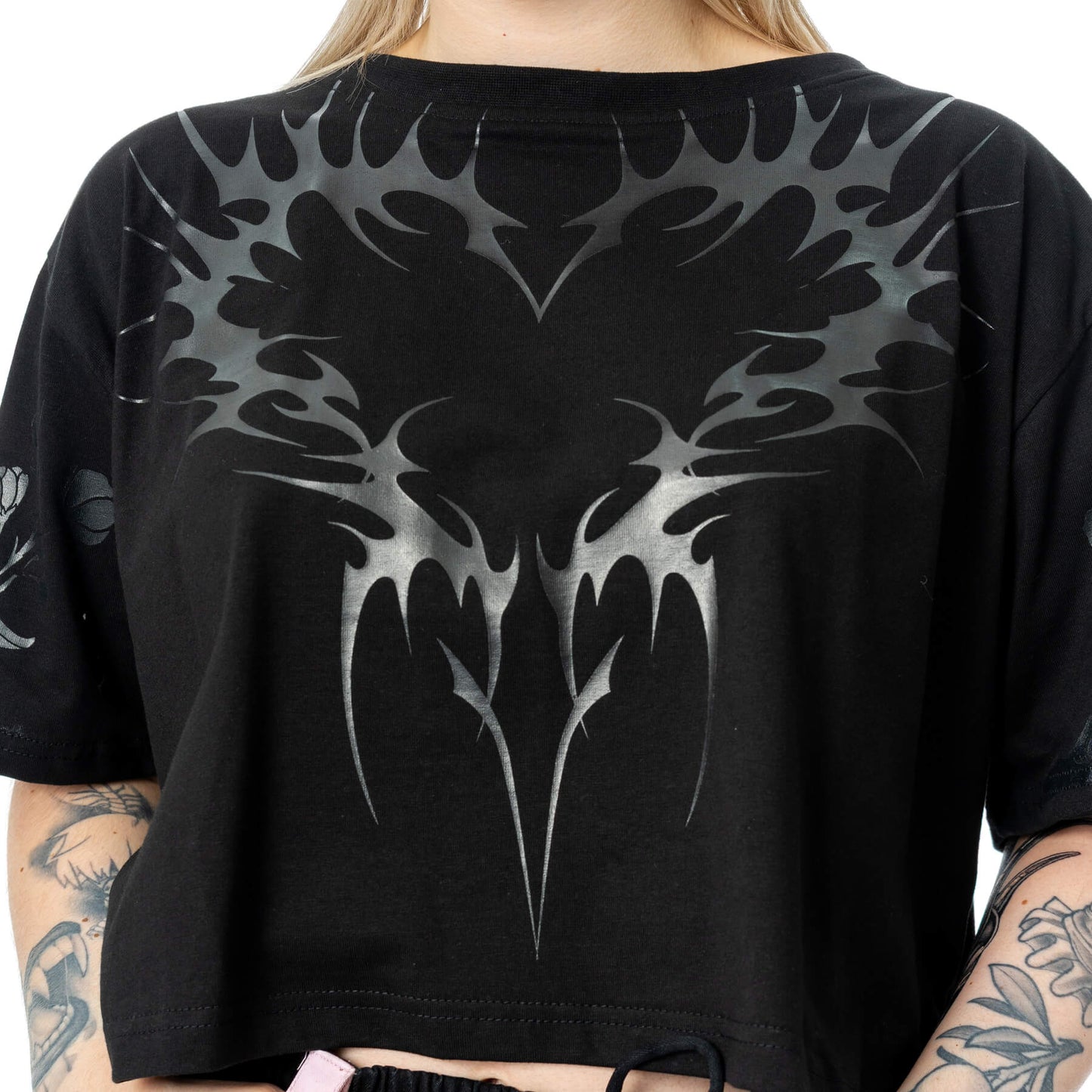 Chemical Black Ceil Crop Top, Women's Black Gothic Cotton Top