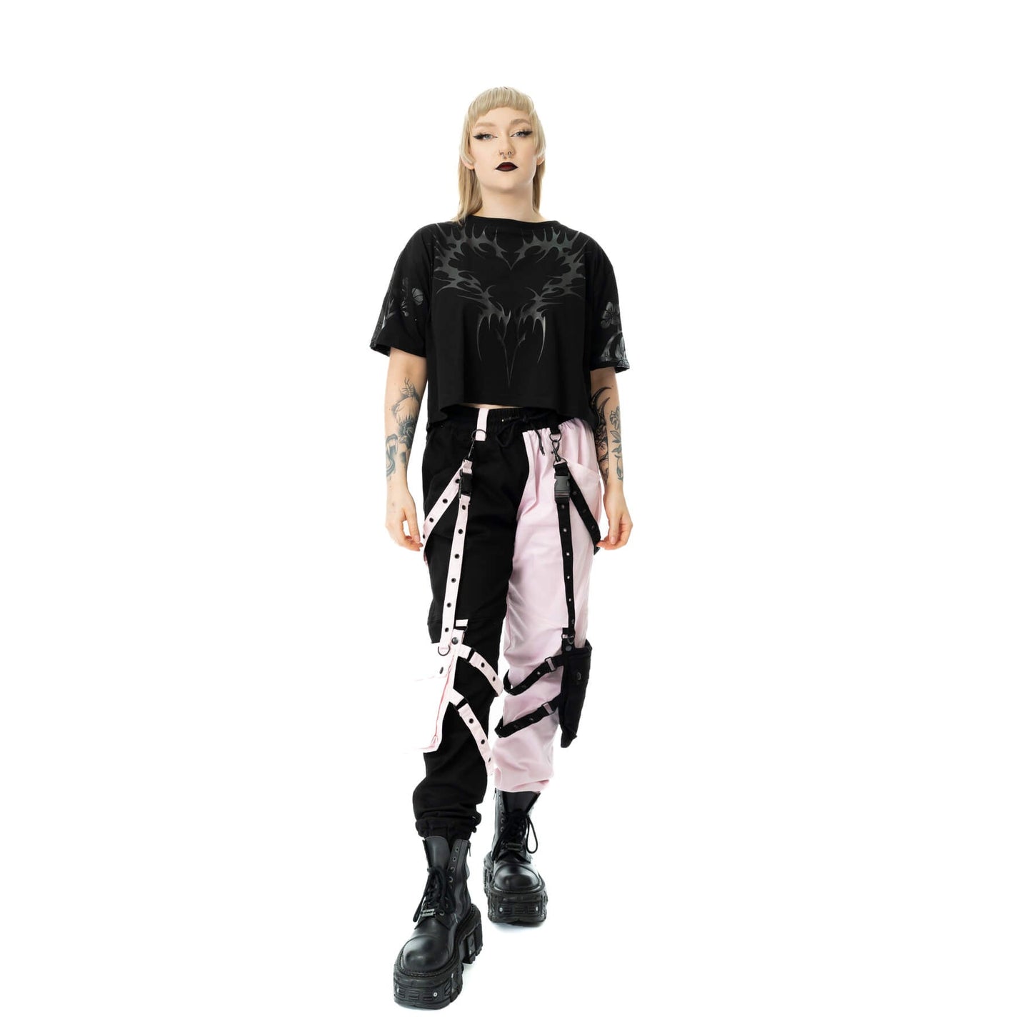 Chemical Black Ceil Crop Top, Women's Black Gothic Cotton Top