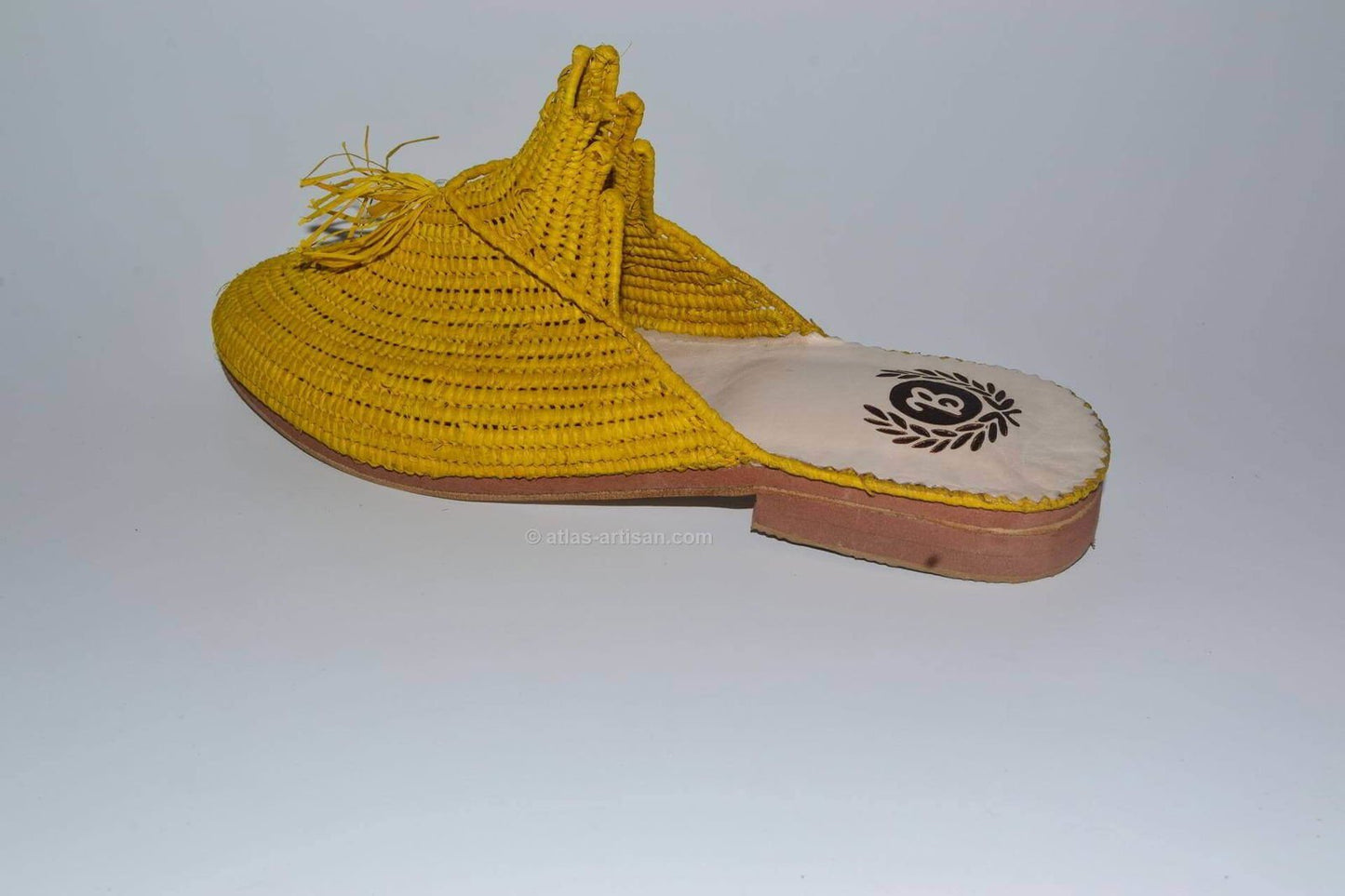 Handmade Raffia and Leather Berber Slippers, Multicolours