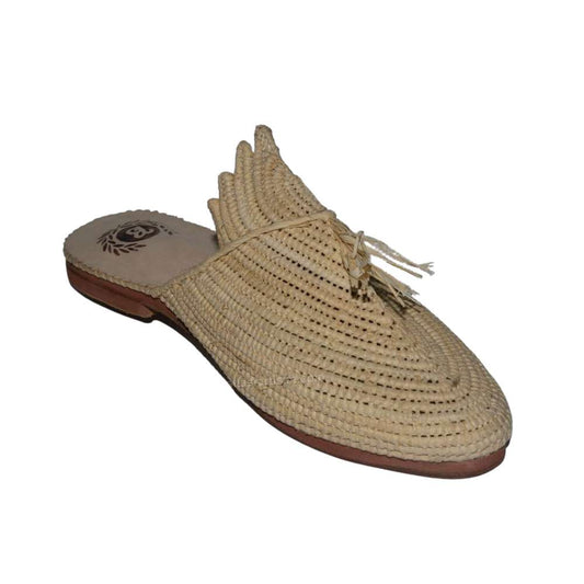 Handmade Raffia and Leather Berber Slippers, Multicolours