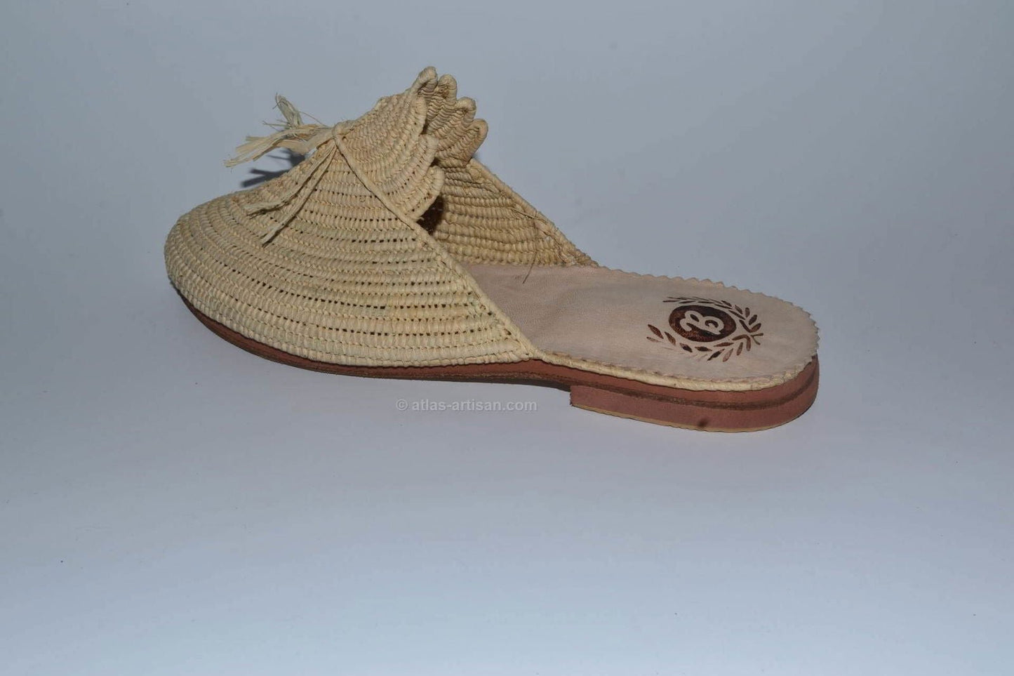 Handmade Raffia and Leather Berber Slippers, Multicolours